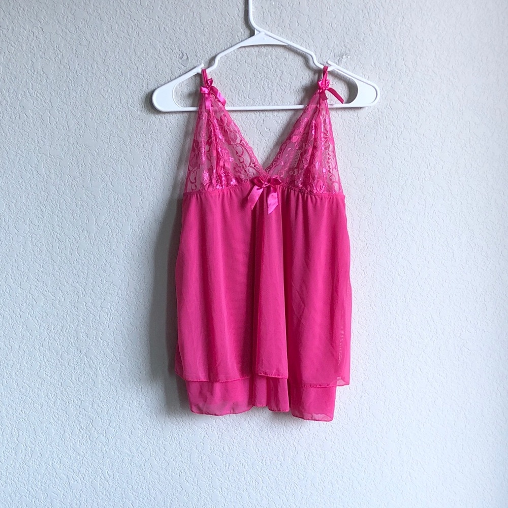 Dreamgirl Hot Pink Lace Mesh Babydoll Top Slip Dress Boudoir XL Lingerie
